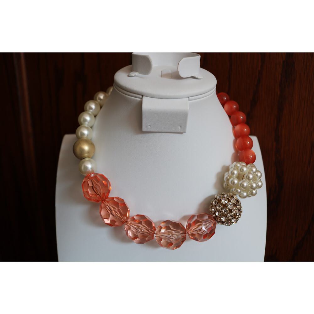 Gold Tone Chunky Gold Peach Faux Pearl Beaded Orb Crystal Bold Cluster